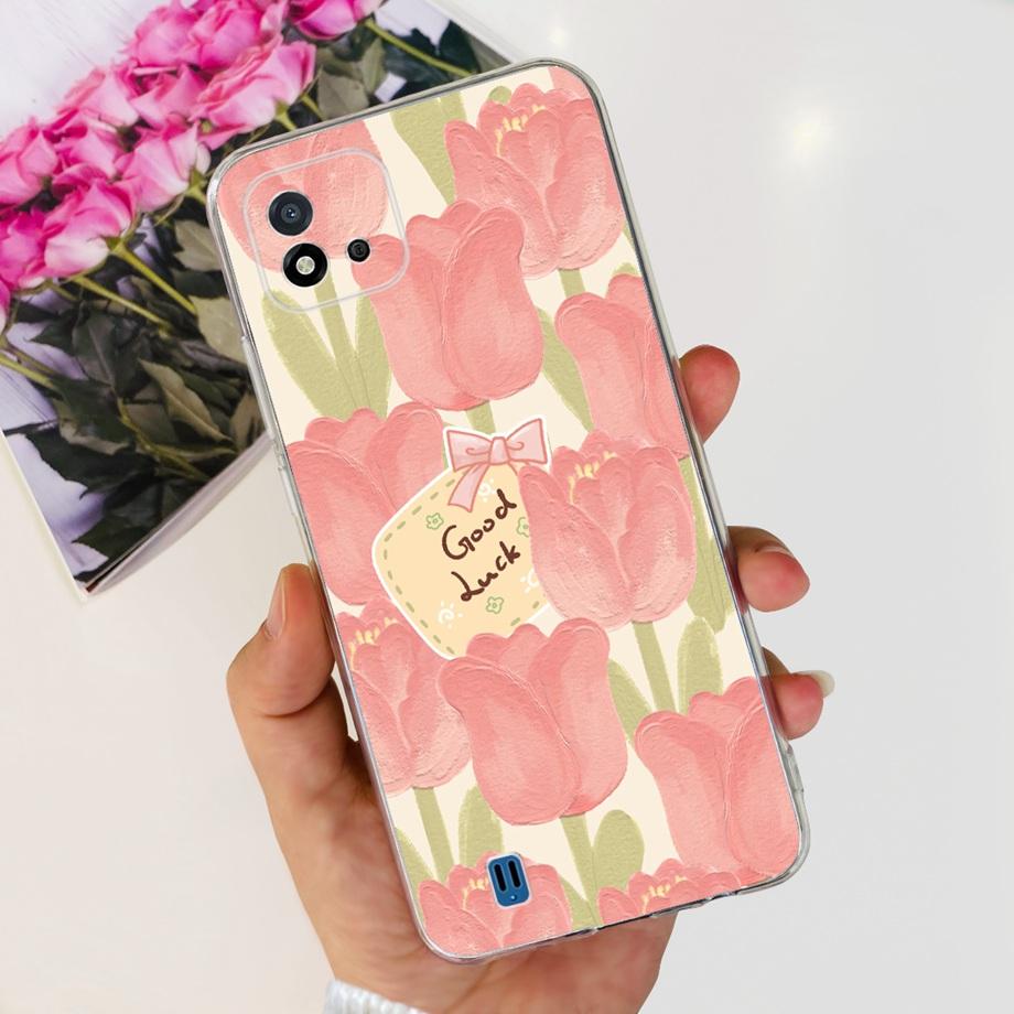 For Realme C11 2021 Phone Case RealmeC11 C 11 2021 RMX3231 Back Cover Soft TPU Transparent Silicone Bumper Flower Butterfly