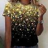 Luxuriöses goldenes 3D-gedrucktes T-Shirt für Damen, modische Sommer-Großgrößen-Locker-Kleidung
