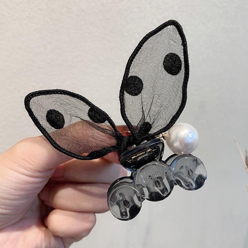 New Super Cute Polka-dot Lace Stereo Rabbit Ears Clip Bangs Broken Hair Clips Pearl Headdress Hairpin Women