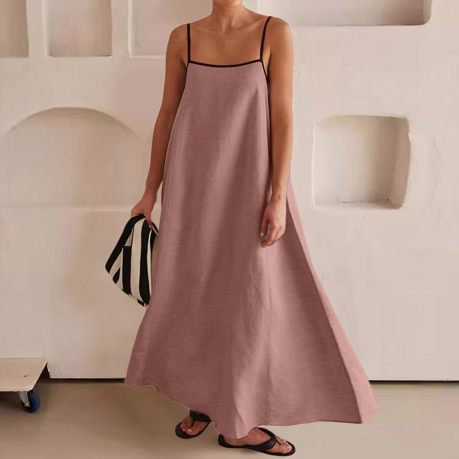 

QICED Модное платье с подвеской из хлопка и пеньки с контрастными цветами, весна-лето XL розовый