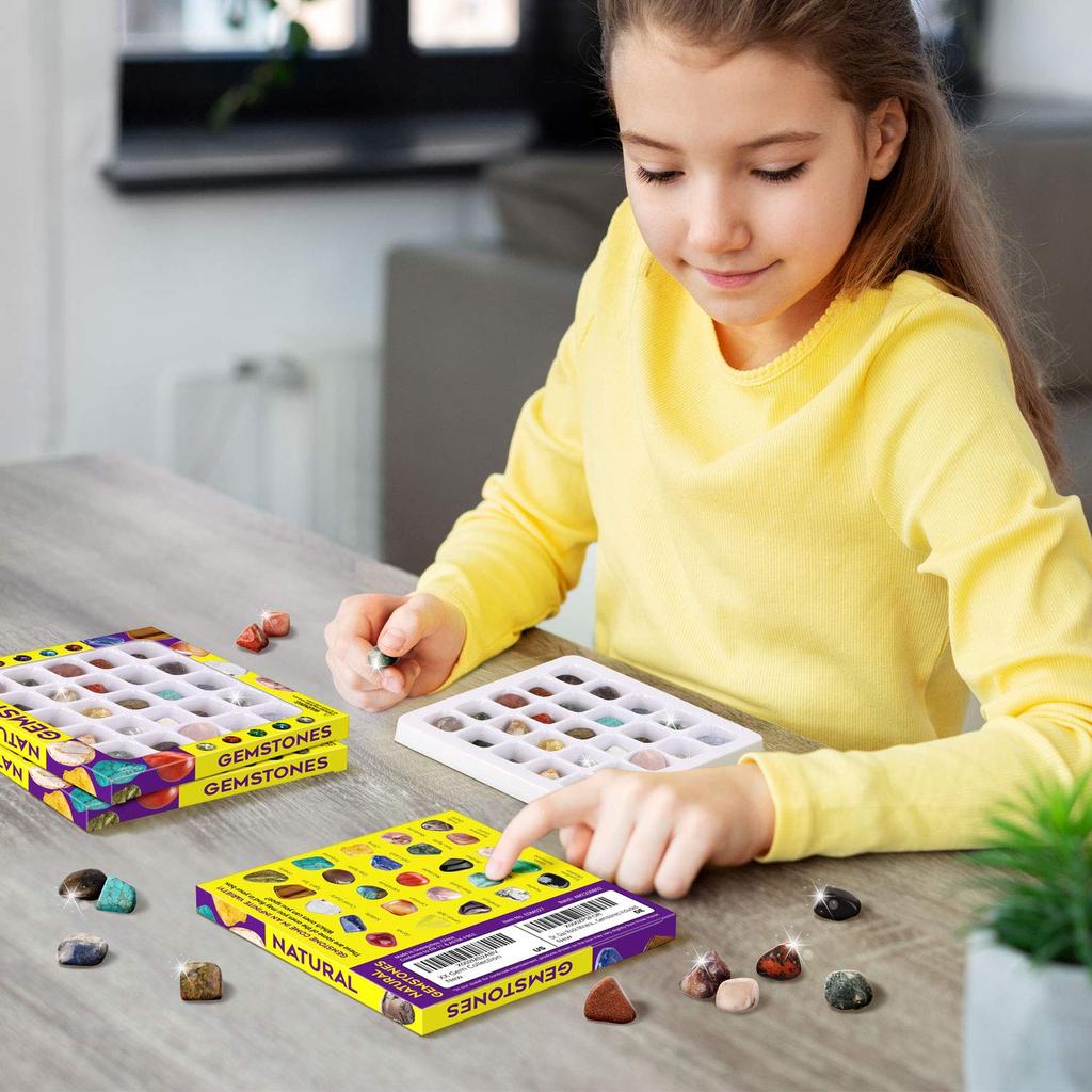 XXTOYS Mineral Collection Gemstone Toy Rock Mineral Collection Natural Minerals Gemstone Geology Science Kit Set Amethyst Kids Gift & 25-Piece