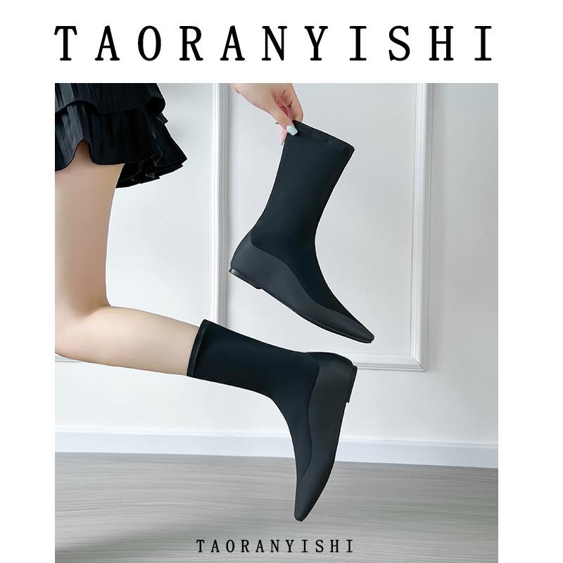 New socks and boots inner height increase minimalist high elastic nude elastic boots women thin boots flat bottom comfortable short boots women