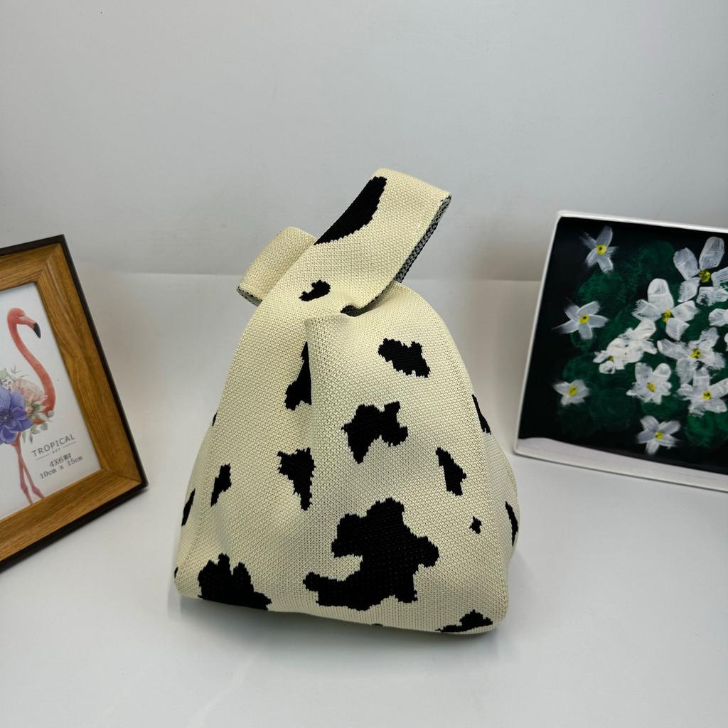 Women's Knot Wrist Bag Handmade Knitted Bag Portable Mini Striped Tote Bucket Phone Bags Large Capacity Autumn Winter Handbags