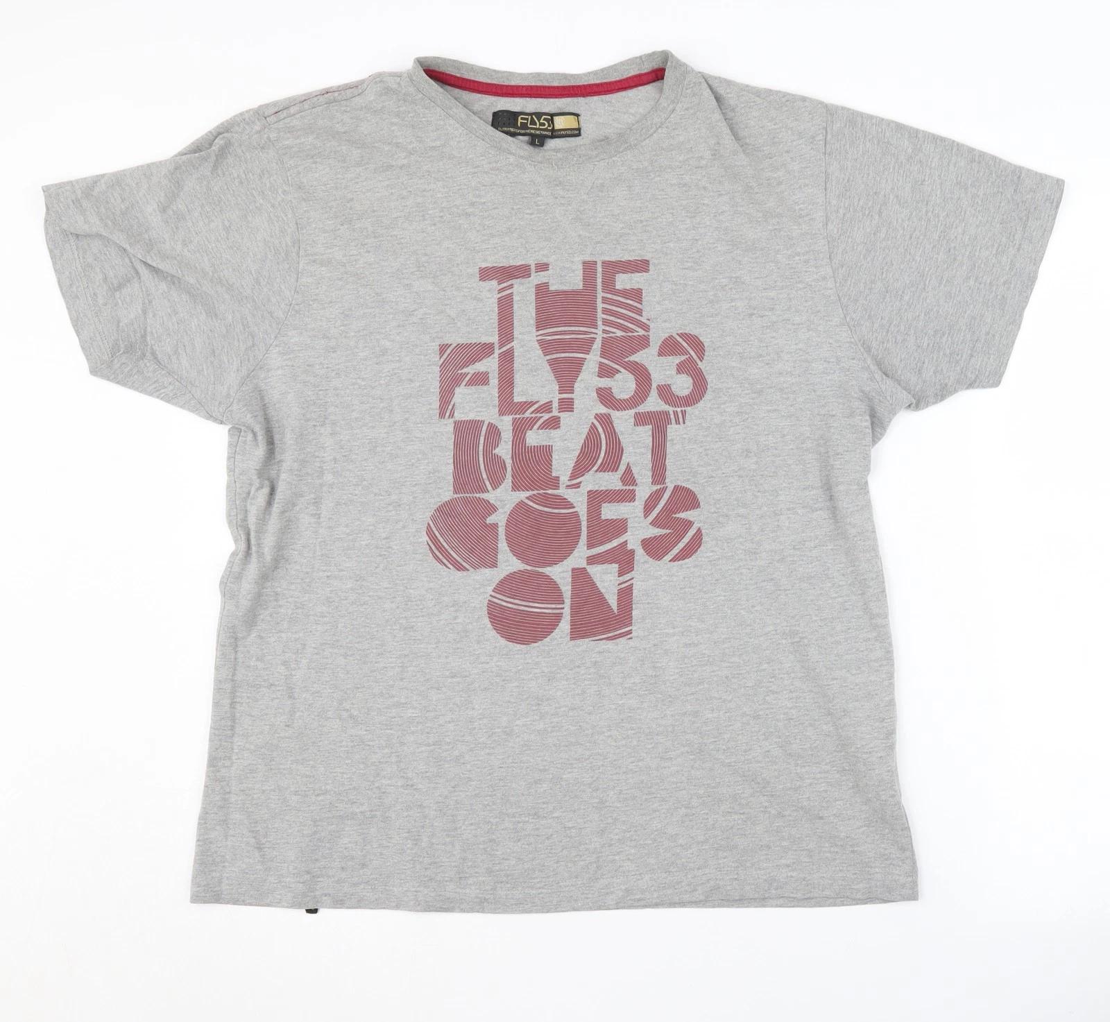 

FLY53 Men s Grey Graphic Print T-Shirt L S