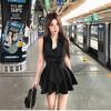 French Temperament Black Spice Girl Waist Lace Dress Women's Summer Pure Desire Wind Small Black Dress Knitted Fabric Zipper