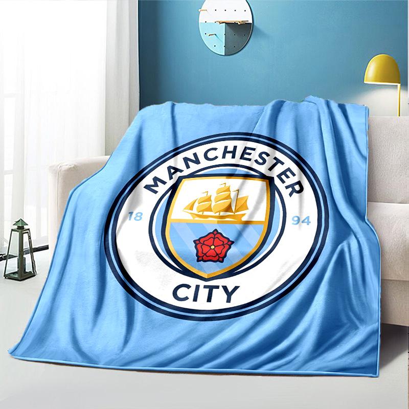 Manchester City FC Pattern Blanket for Home Decoration, Bed, Sofa, Car Travel, Camping, Suitable for All Seasons, Birthday Christmas Gift