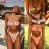 2023 Women's European and American Retro Print Bandeau Bikini Set
