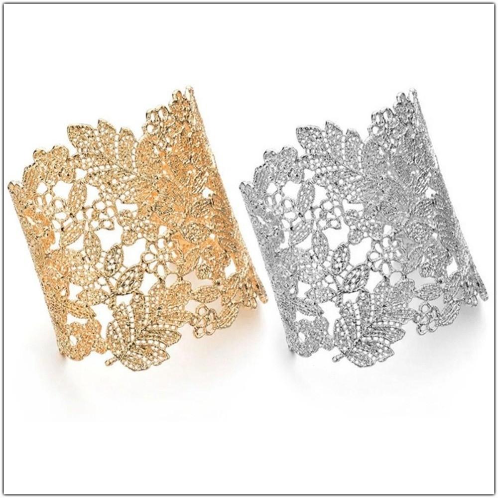 Bracciale Foglia Fiore Design Traforato Elegante Bracciale Aperto Largo Esagerato per Donne