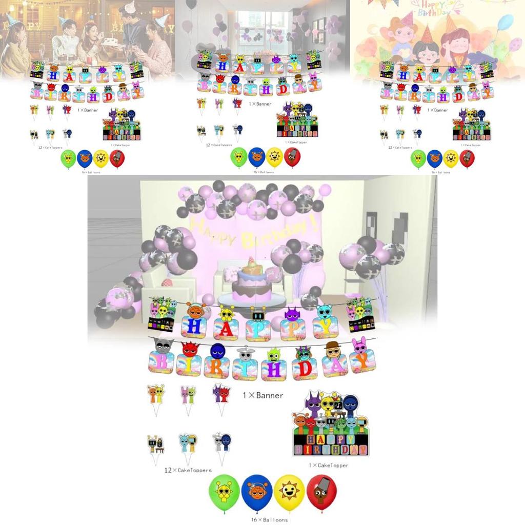 Festive Incredibox Sprunki Birthday Party Decoration Set With Colorful Balloons And Banners