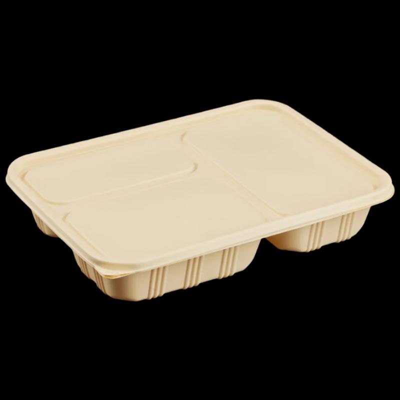 900ml Biodegradable 3-Compartment Corn Starch Food Containers