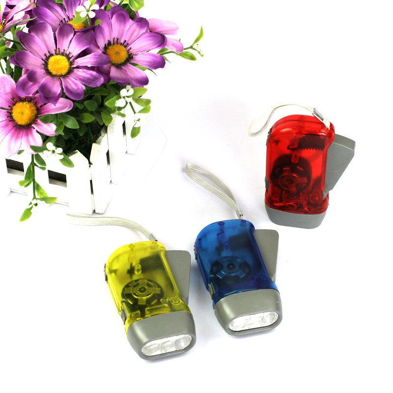 Hand-Crank LED Flashlight, Plastic, with Three LEDs