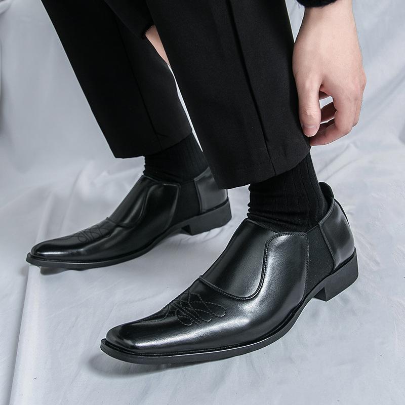 Men Dress Shoes Designer Square Toe Casual Office Shoes British Business Leather Shoe Luxury Wedding Shoes for Men Chelsea Boots