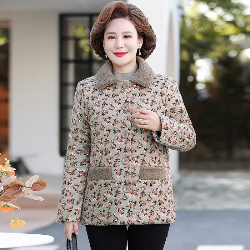 Fleece winter new padded jacket medium and old padded jacket thickened warm jacket fashionable padded jacket women's floral