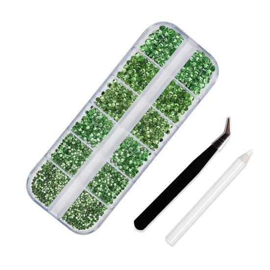 1 Set 12 Grids Nail Art Rhinestone Kit with Storage Box Drill Pen Tweezers Glass Flatback Rhinestone DIY Nail Design Crafting Decoration Fake Gems