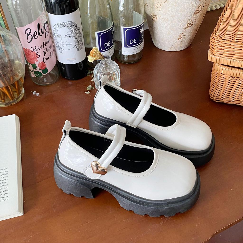 Black Round Head Thick Sole Mary Jane Small Leather Shoes Women's New Summer Retro Skirt Light Mouth Thick Heel Single Shoes