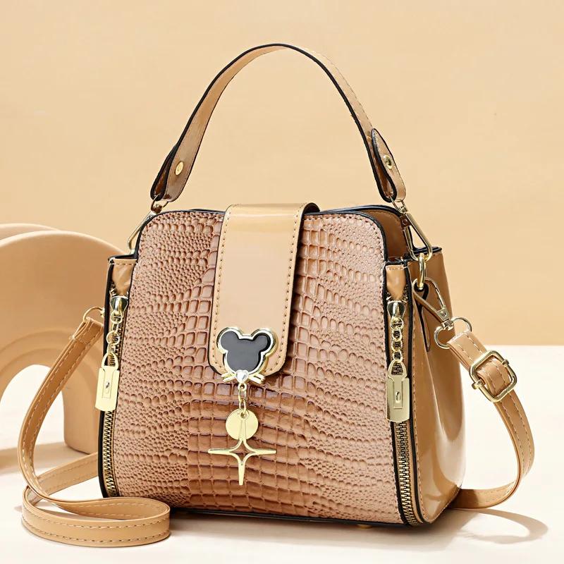 Módna dámska kabelka Nová móda Vzor krokodílej kože Taška cez rameno Veľkokapacitná dámska vedrová taška Klasická retro crossbody taška