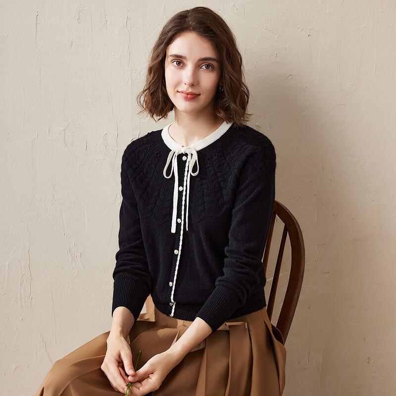 Kemeng Boka Women's High-End Cashmere Round Neck Cable Knit Cardigan