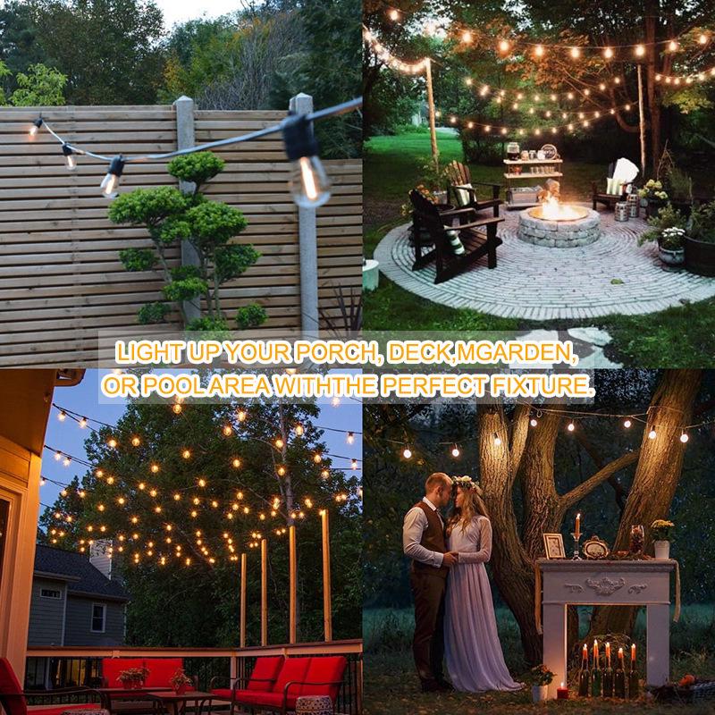 Solar LED S14 String Lights - Choose 12, 15, or 20 Lights - Fine Wire, Flat Head Plastic Bulbs, Outdoor Waterproof Decoration.