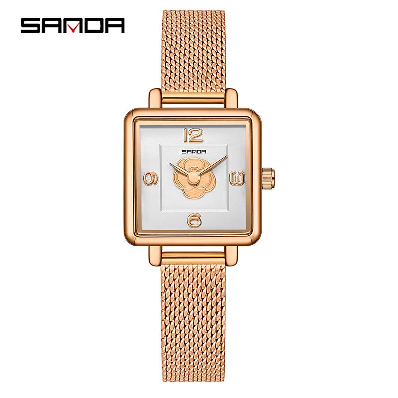 Sanda Women's Retro Waterproof Quartz Watch - Small Square Elegant Rose Dial