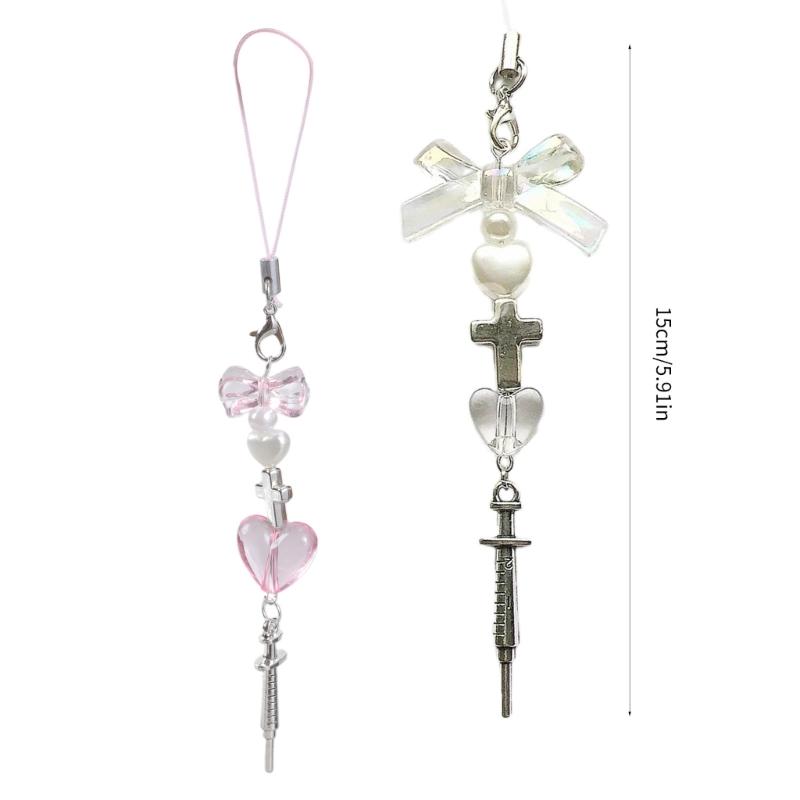 Syringe Bowknot Hanging Pendant Sweet Cool Phone Strap Bag Decoration Portable Y2K Hanging Lanyard Gift for Girls Women