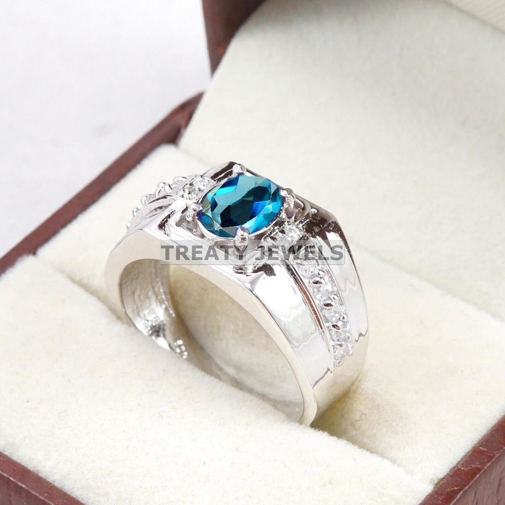 London Blue Topaz Oval Gemstone With 925 Sterling Silver Ring For Men's #B234 JL375675987771