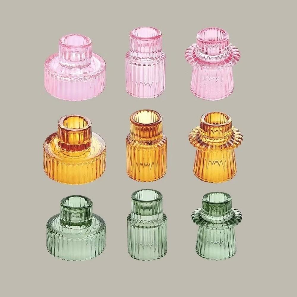 3PCS/set Colorful Candle Holder Glass Dining Table Tealight Romantic Candlestick Home Decor