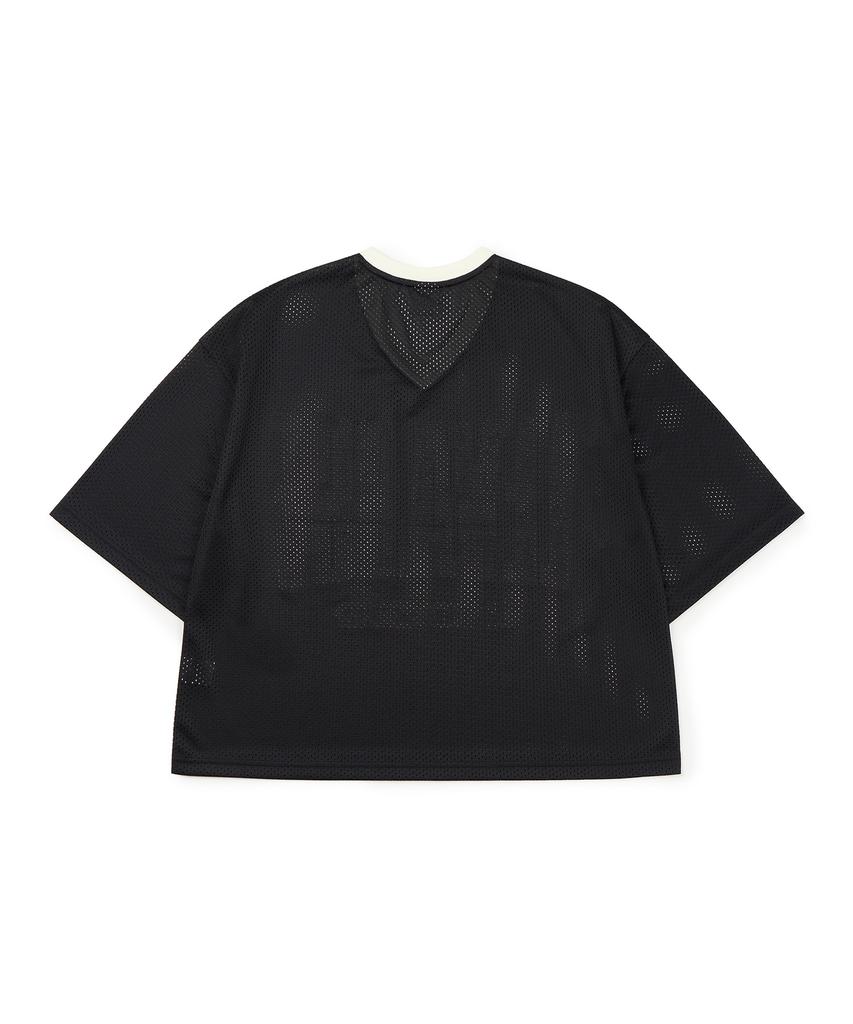 Leubase Oversized Mesh V-Neck Tee_Black