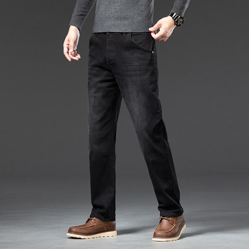 Straight-leg Jeans For Men, Autumn And Winter Elastic Casual Trendy High-end Versatile Stretch Straight-leg Loose Denim Trousers