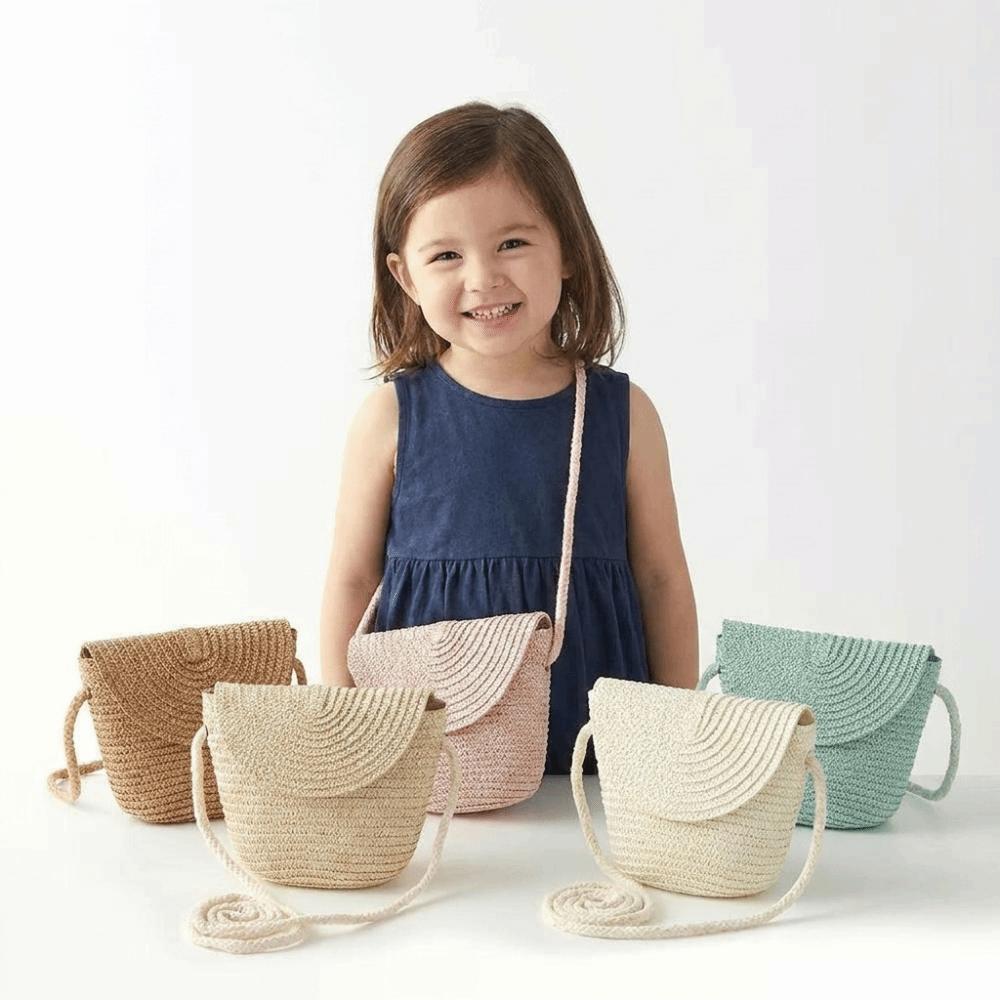 Pure Color Children Straw Bag Handmade Rattan Bag New Handwoven Beach Bag  Women