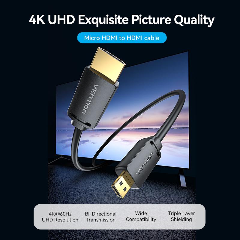 VENTION AGIBF AGI Series 1m HDMI-D to HDMI-A 4K UHD Cable Micro HDMI Male to HDMI Male Cable
