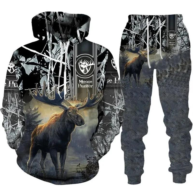 Man Woman Casual Hoodie+pants 2PCS Country Girl Deer Hunting 3D Print Tracksuit Set Set Fashion Camo Streetwear Pullover Clothes