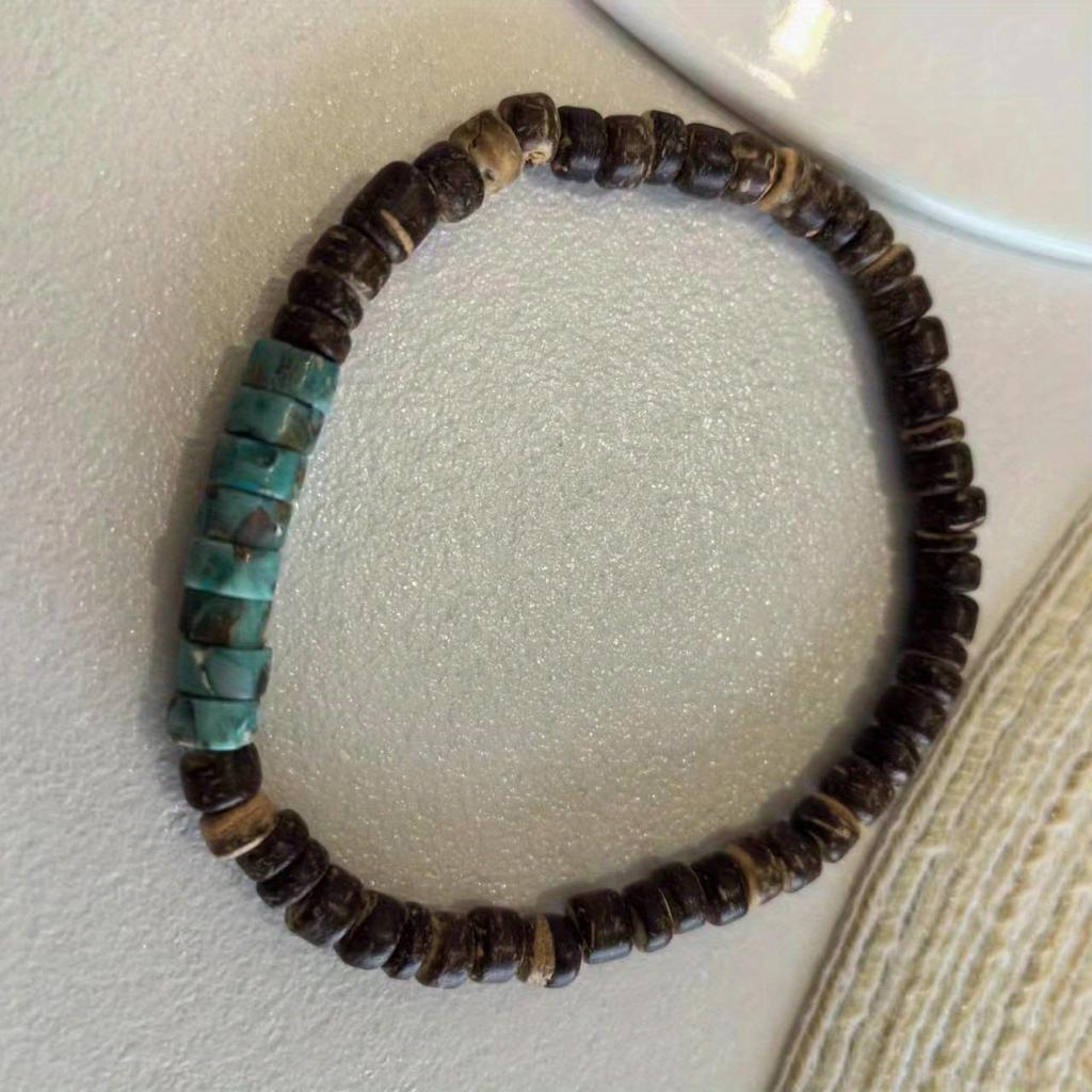 Men Summer Surfer Wood and Gemstone Heishi Bead Bracelet