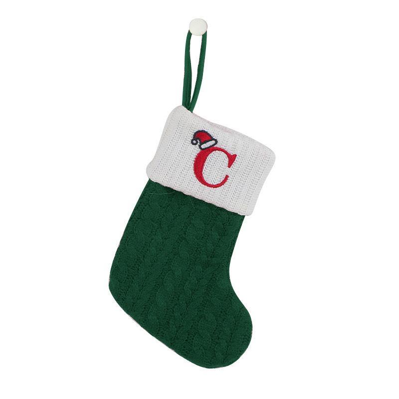 1 Stück Monogramm Gestrickte Socken Grün A-Z Buchstabe Hängende Weihnachtsstrümpfe Kamin Weihnachtsbaum Hängend Party Dekoration