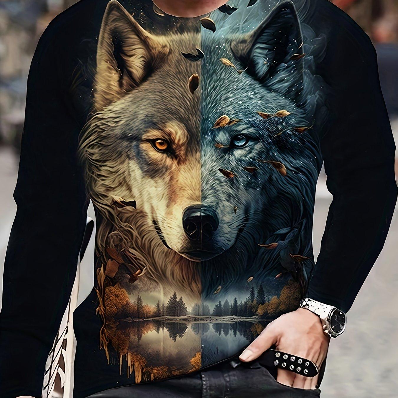 

Мужская футболка с цветным блоком и 3D-принтом «Голова волка», шикарная, с длинным рукавом и круглым вырезом, весна-осень S