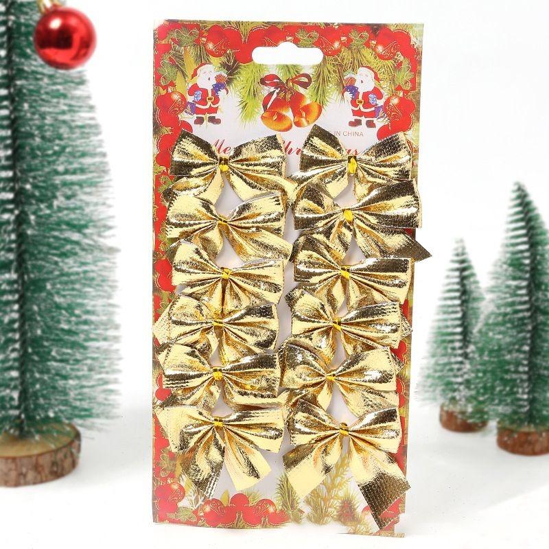

12 шт. 5 см Рождественские украшения Бант Подвеска на елку Рождественский орнамент для домашнего декора комнаты Навидад Новый год Вечеринка 2026 Подарки Аксессуары 5cm золотой