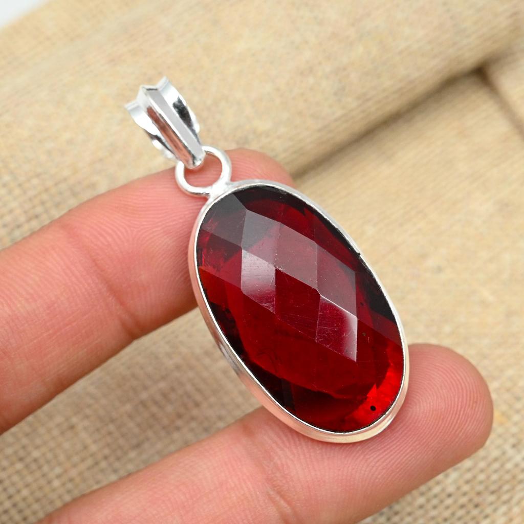 Red Garnet Gemstone 925 Sterling Silver Handmade Pendant Best Gift For Women