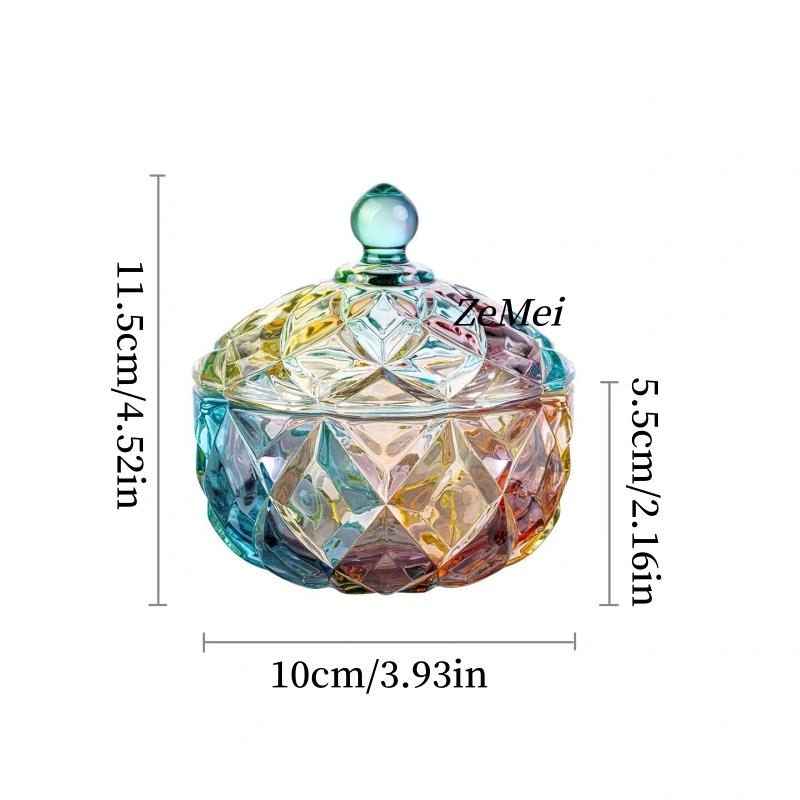 Circular Crystal Glass Storage Jar,Jewelry Organizer Candy Glass Jar With Lid Aromatherapy Candlestick Container Home Decoration