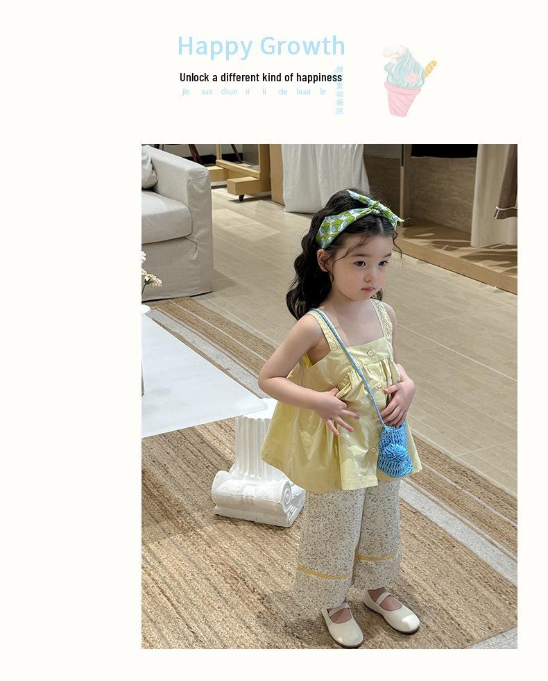 Summer Girls' Two-Piece Set: Spaghetti Strap Doll Shirt & Wide-Leg Pants, Available In Large and Small - 710608.