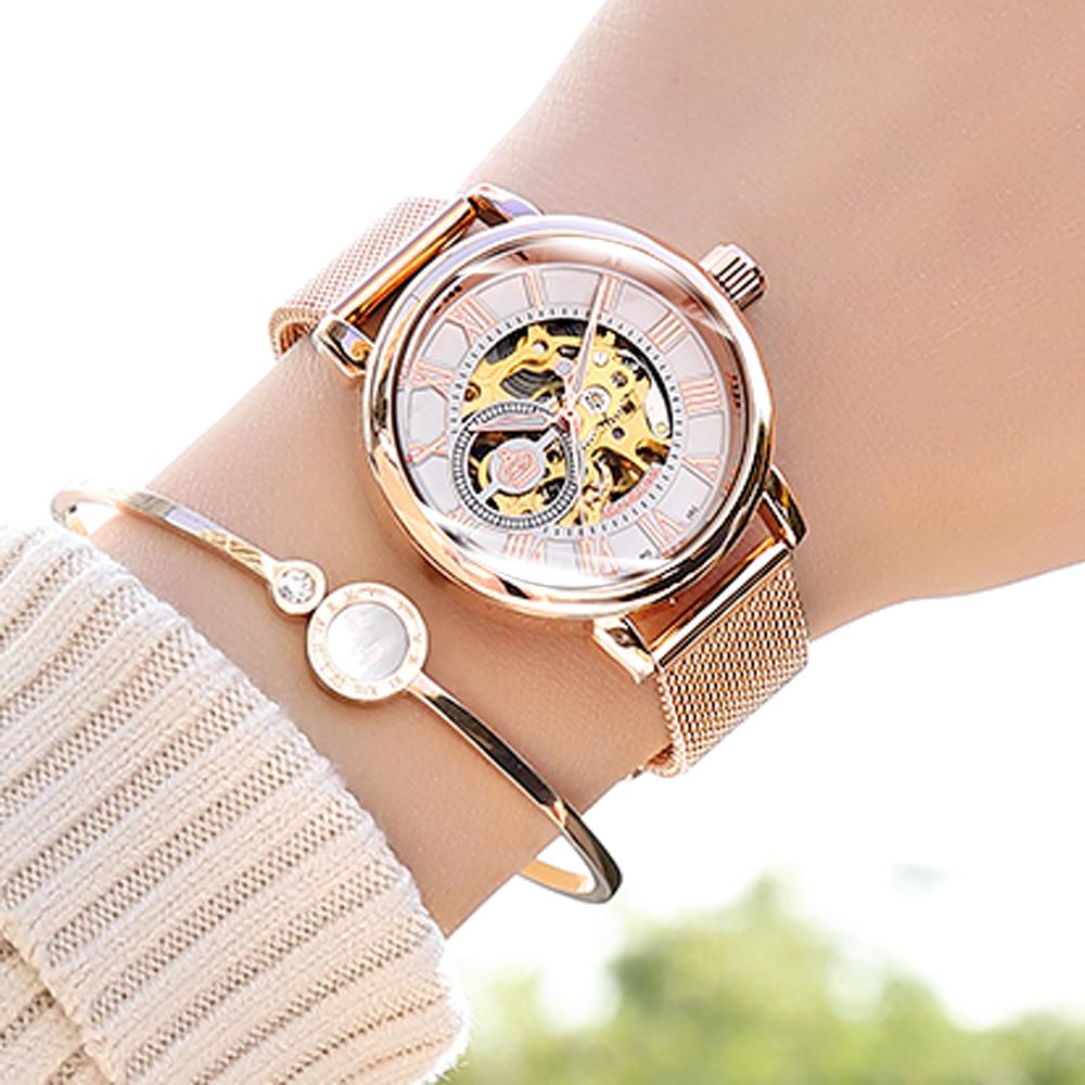 Nouvelle Mode Marque de Luxe Squelette Montres Mécaniques pour Femmes Montre Féminine Automatique à Remontage Automatique Montres-Bracelets pour Dames Montre Femme