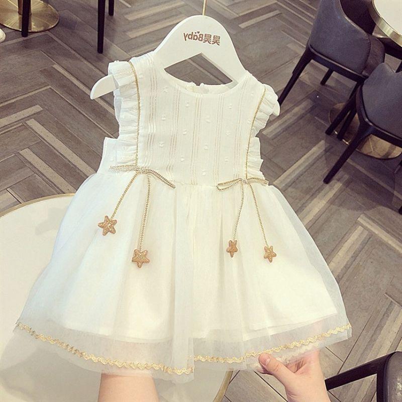 Little Girls Sleeveless Mesh Patchwork Puffy Princess Children Dress 80cm