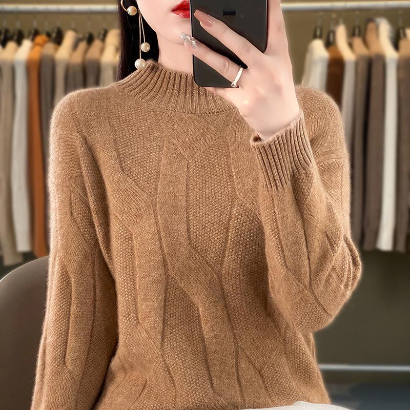 Women's Wool Blend High Neck Chunky Knit Sweater - Warm, Thick, Skin-Friendly Autumn/Winter Ready-to-Wear Arrival