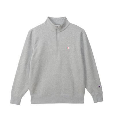 Champion Half Zip Oxford Long Sleeve with Embroidered Logo Men's Sweatshirt, Gray, (C3-B020)