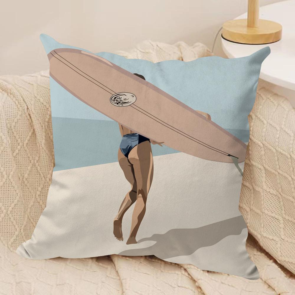 Summer Surfing Ins Art Cushion Cover Silky Short Plush Invisible Zipper Dustproof Sofa Pillow Case For Home Decor