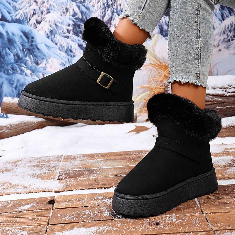 Fashion Fashion Buckle Faux Fur Snow Boots for Women Warm Plush Lining Platform Winter Boots Woman Non Slip Faux Suede Ankle Botas Mujer