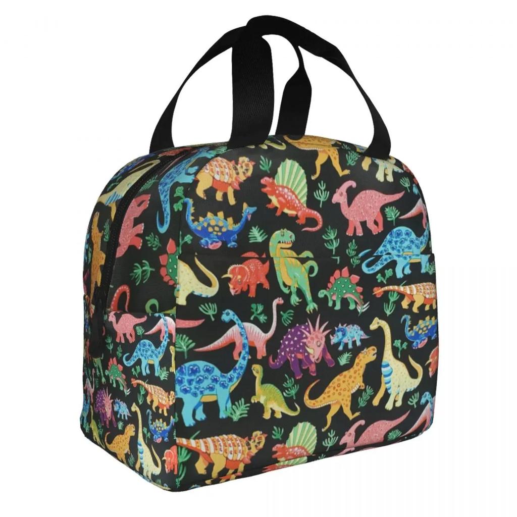 Cartoon Dinosaur Print Thermal Insulated Lunch Bag Women Portable Lunch Tote for Outdoor Camping Travel Multifunction Food Box