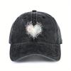 Floral Heart Print Washed Baseball Cap Cotton Casual Adjustable Sun Protection Hat for Unisex