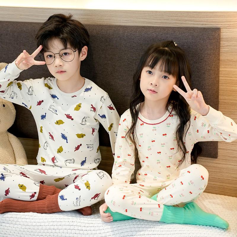 Kids Cotton Thermal Underwear Set Boys Girls Long Johns Pajamas Soft Base Layer 3-8 Years