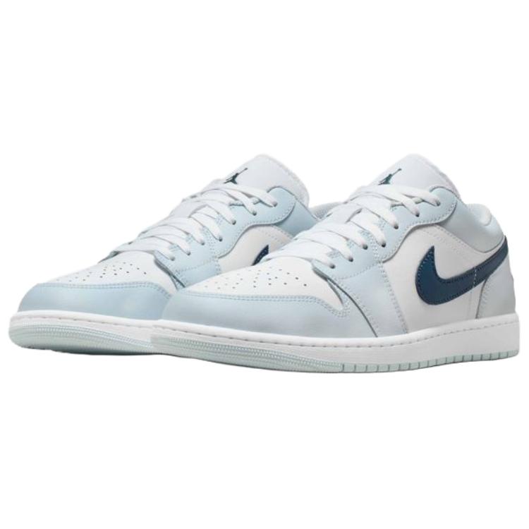 Jordan Air  1 Comfortable Classic Shock Absorption Low Top Retro Basketball Shoes Men Sneaker Light-Blue White 553558-400