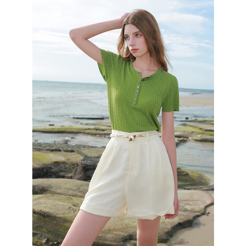 

Sancai Women s Short Sleeve Slim Fit Wool Blend Cable Knit Top S 155/80A