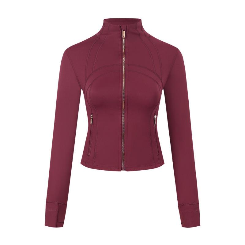 Lulu Logo Slim-Fit Ladies' Stand-Collar Jacket with Gold Zipper, Long-Sleeved Sports Fitness Outerwear
